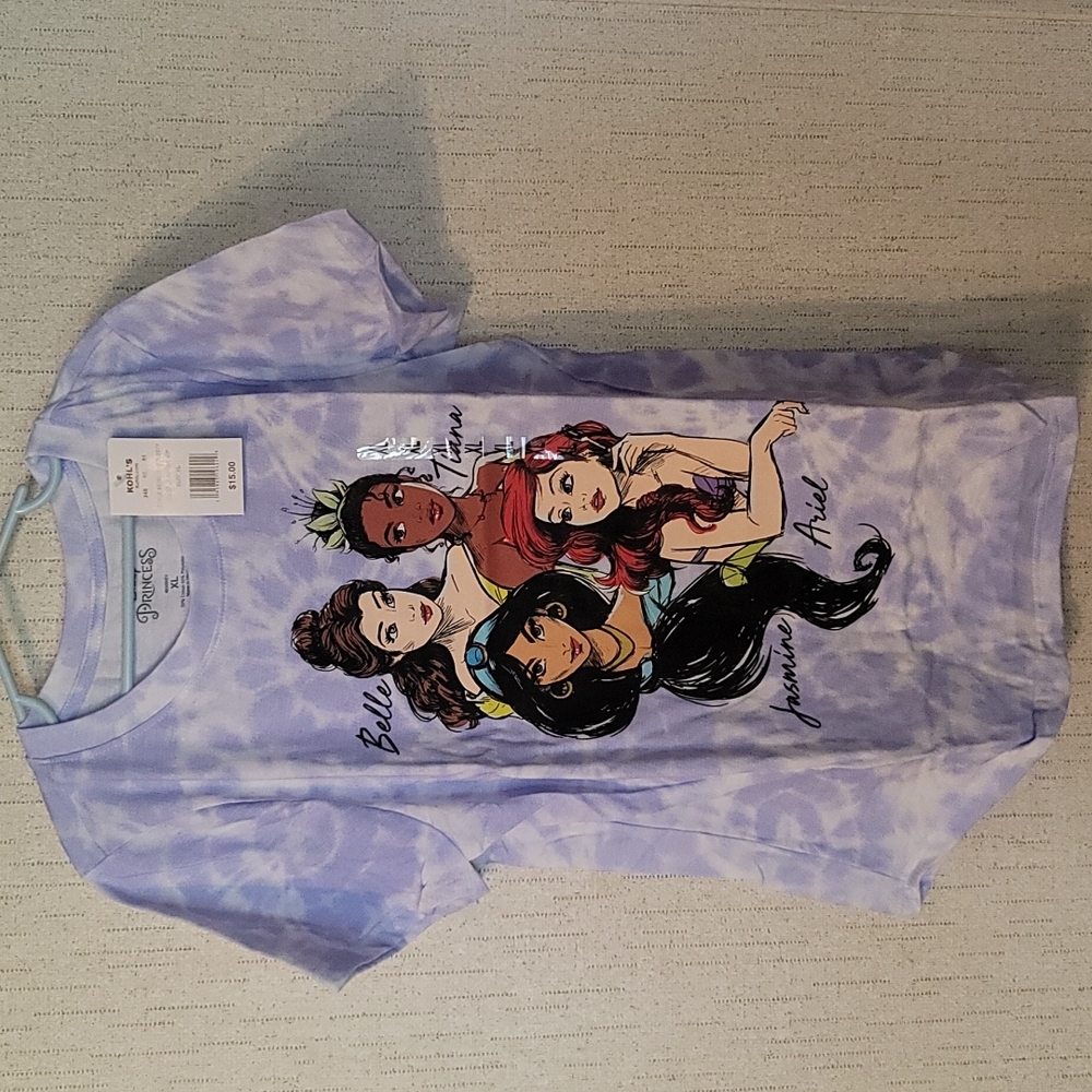 DISNEY PRINCESS GIRLS PURPLE TIE DYE GRAPHIC TEE: NWT: SZ XL